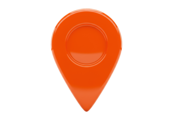 Orange map pointer PNG isolated on transparent background, location pin for navigation and travel apps