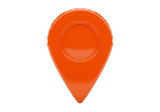 Orange map pointer PNG isolated on transparent background, location pin for navigation and travel apps - Powered by Adobe