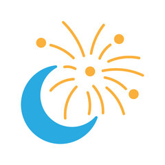 Fireworks and crescent moon