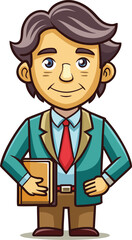 Cartoon Teacher or Professional Character – Smiling Man Holding Book in Blazer and Tie