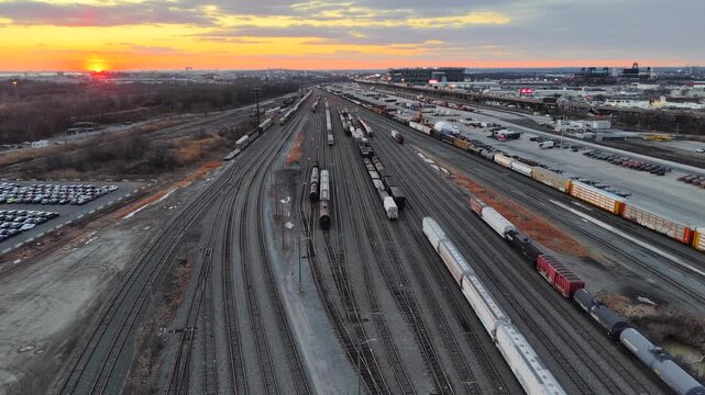 Aerial View of a Large Train Yard
