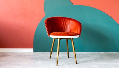 Stylish Red Chair Against a Modern Painted Wall.