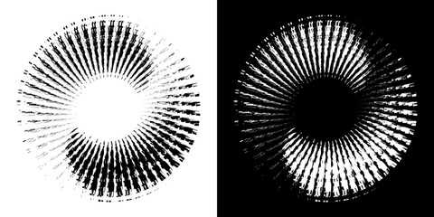 Dynamic abstract spiral sound wave rhythm lines. Circular spiral sound wave rhythm of lines. Circular futuristic abstract lines, black and white background.	
