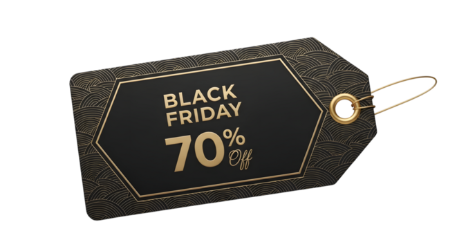 Black friday 70 off sale tag, isolated on transparent background
