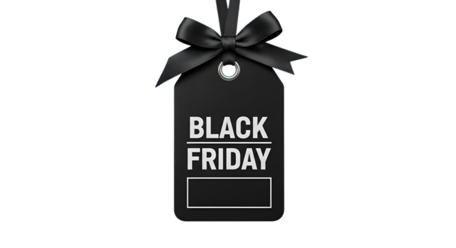 Black friday sale tag with bow isolated on transparent background