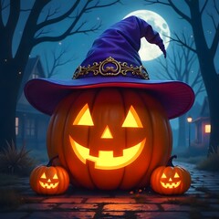 halloween pumpkin with bats and pumpkin