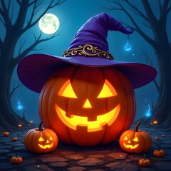 halloween background with pumpkin and bats