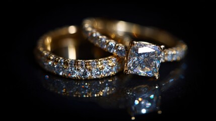 Elegant diamond rings on dark background