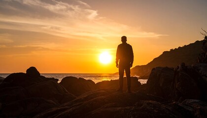 Silhouette of person at sunset over ocean