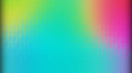 Colorful Gradient Background with Geometric Hexagon Pattern and Leaf Illustrations