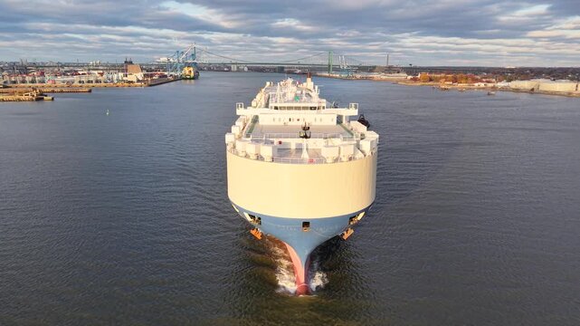 Aerial View Car Vehicle Carrier Ship Delaware River Philadelphia
