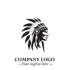 Black and White Tribal Chief Logo Symbol in Bold Traditional Vector Design for Cultural Identity