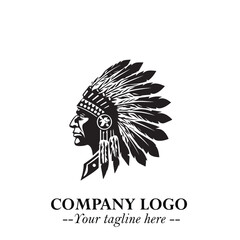 Black and White Tribal Chief Logo Symbol in Bold Traditional Vector Design for Cultural Identity