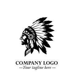 Black and White Tribal Chief Logo Symbol in Bold Traditional Vector Design for Cultural Identity