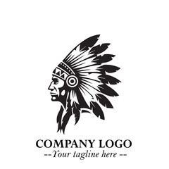Black and White Tribal Chief Logo Symbol in Bold Traditional Vector Design for Cultural Identity