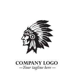 Obraz premium Black and White Tribal Chief Logo Symbol in Bold Traditional Vector Design for Cultural Identity