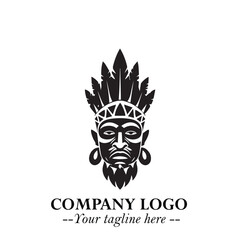 Black and White Tribal Chief Logo Symbol in Bold Traditional Vector Design for Cultural Identity