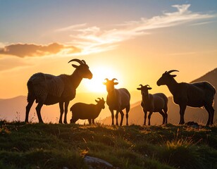 Silhouette of sheep at sunset