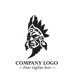 Fototapeta premium Black and White Tribal Chief Logo Symbol in Bold Traditional Vector Design for Cultural Identity