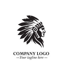 Black and White Tribal Chief Logo Symbol in Bold Traditional Vector Design for Cultural Identity