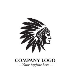 Black and White Tribal Chief Logo Symbol in Bold Traditional Vector Design for Cultural Identity