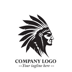 Black and White Tribal Chief Logo Symbol in Bold Traditional Vector Design for Cultural Identity