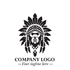 Black and White Tribal Chief Logo Symbol in Bold Traditional Vector Design for Cultural Identity