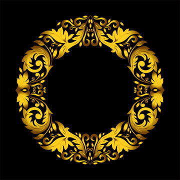 golden round frame on black background