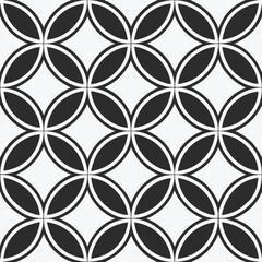 Elegant geometric seamless pattern featuring interlocking circular shapes. This scalable vector graphic is perfect for backgrounds, textiles, and decorative elements. High-quality illustration for var