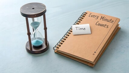 Hourglass and Notebook on a Desk Depicting Time Management
