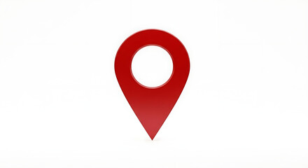 A single red location pin with a circular opening on a plain white background in a studio shot ai generated