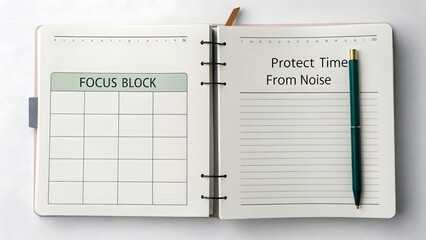 Open planner showing Focus Block for time management tasks