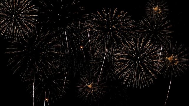 Firework exploding Night sky filled fireworks , celebrating a festive occasion sparkles. festival Christmas, Diwali, Ramadan glitters Bokeh lights glowing Logo title reveal Intro Fireworks animation.