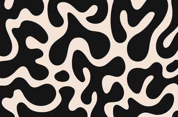 Abstract horizontal background with liquid organic shapes. Trendy vector illustration in style retro 60s, 70s. Black and beige colors