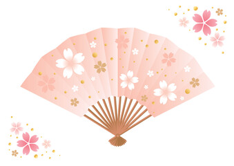 Vector illustration of a cute fan with cherry blossoms