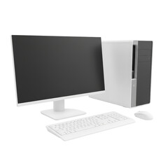 Minimalist computer setup in white rendering, evoking clean technology, modern workstation