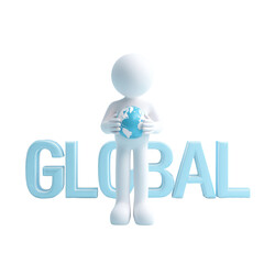 Global Guardian 3D Character with Globe on Transparent Background