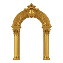 Naklejka premium Opulent gilded archway rendered with intricate details on a clean transparent surface