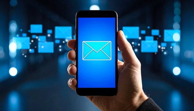 Smartphone displaying email icon, surrounded by email symbols