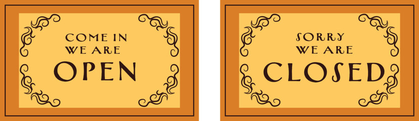 Ornate Vintage Open and Closed Signboard Set with Decorative Frame
