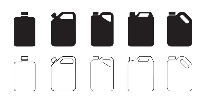 Vector jerrycan icon set, Fuel canister silhouette
