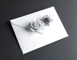 Elegant Envelope with Roses - A Minimalist Black and White Composition.