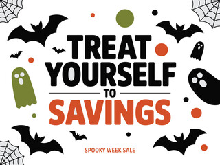Halloween savings treat yourself marketing template festive spooky fun ghost bats web