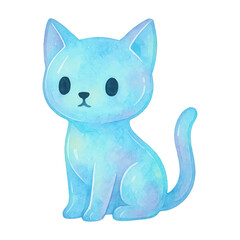 Obraz premium PNG Cute blue watercolor cat illustration.