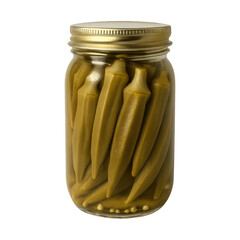 A photo realistic isolated cut-out of a [pickled okra jar], high-resolution, no background, natural lighting, transparent background, no shadow, with space on the edge, in the center