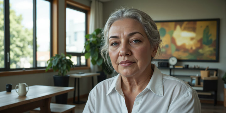 AI-Driven Senior Sustainability Living Solutions - A 70-year-old mixed-race elderly woman in her AI-optimized, eco-friendly home, where sustainable living practices