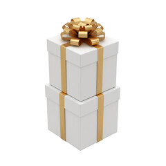 Elegant stacked presents with golden ribbons and bows for special occasions with isolated backdrop
