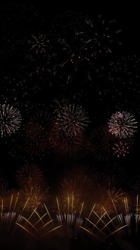 Beautiful colorful Fireworks Shiny Display night sky 4K Background. For 4th of July, festival, Anniversary, Celebration, Party, New Year, Happy Birthday, Wedding, Confetti, Diwali, Christmas. 205 2026