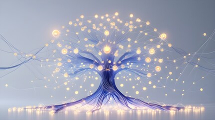 Futuristic Glowing Network Connection with Digital Flow and Abstract Technology Design