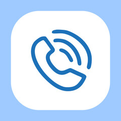 Blue phone icon with sound waves on a white rounded square background